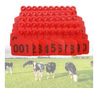 100 étiquettes auriculaires en plastique gravées au laser, grand format, numérotées de 001 à 500, for l'identification du bétail (vaches, moutons, chèvres, porcs).(Red,101-200)