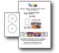 100 Etiquettes CD/DVD diamètre 117 mm trou 17 mm, Verso Opaque pour éviter la transparence ou couvrir une étiquette, livrées avec curseur de placement, imprimables jet d’encre et laser - Réf UGCD2