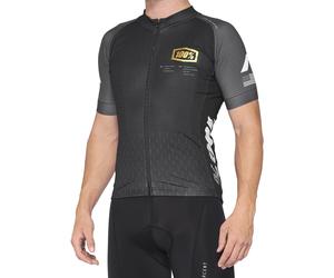 100% Exceeda Maillot de vélo à manches courtes, noir-gris, taille S pour homme