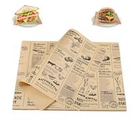 100 Feuilles 38×28cm Papier Emballage Alimentaire, Emballage Alimentaire Papier Sulfurisé, Papier Sulfurisé Burger, Pour Camping Frites Burger Pizza Pain Sandwich, Hamburger, Style Journal Vintage
