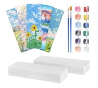 100 Feuilles Bloc Marque Page Aquarelle, 300g/m² Papier Aquarelle avec 12 Pigments et 2 Pinceaux, 15 x 5cm Papier pour Aquarelle Blancs pour Marque-Page Bricolage, Peinture