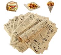 100 feuilles de papier deli, papier frites pour corbeille, papier cuisson écologique, papier burger wrap pour hamburgers, sandwiches, fromage, frites (25x25cm)