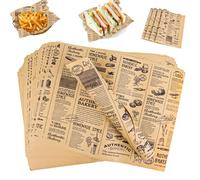 100 Feuilles Papier Emballage Alimentaire,Papier D'Emballage Frites,Papier Journal Alimentaire,Papier Sulfurisé,pour Camping Frites Burger Pizza Pain Sandwich,Hamburger,Style Journal Vintage