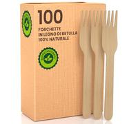 100 Fourchettes Jetables en Bois de Bouleau, 15,5cm - Solide & 100% Naturel - Compostable, Écologique & Biodégradable