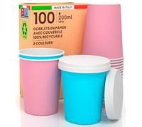 100 Gobelets Carton avec 100 Couvercles pour Emporter, 200ml, Gobelet Rose et Bleu Baby Shower, Écologiques, Biodégradables et Jetables, Résistant à la Chaleur, Boissons Froides, Boissons Chaudes
