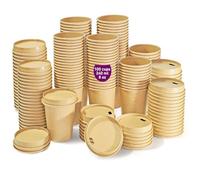 100 gobelets en carton kraft 240 ml 8 oz avec couvercles en papier, jetables pour café américain, café au lait et boissons froides, antifuite, parfaits pour bureaux et fêtes, à emporter