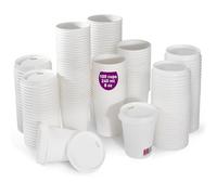 100 gobelets jetables blancs 240 ml 8 oz avec couvercles en papier, résistants anti fuites et sans odeurs, gobelets en carton pour café, thé et boissons, à emporter pour fêtes et barbecues.