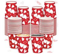 100 gobelets pour la fête des mères gobelets en papier jetables de 26 cl rouge cœur, pour boire du thé pour la Saint-Valentin fournitures de fête anniversaire de mariage, décoration d'anniversaire