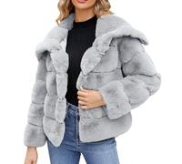 100 grammes long synthétique pour femme, veste courte, manches longues, manteaux, vestes d'hiver chaudes, veste en cuir élégant, gris, M