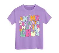 100 jours d'école T-shirts pour garçons filles Dans mes 100 jours T-shirt Joyeux 100e jour d'école Imprimé Hauts décontractés Tunique Grande Taille Pour Fille Manches Courtes (Light Purple, 6-7 Years)