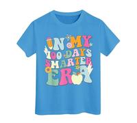 100 Jours d'école T-Shirts pour garçons Filles dans Mes 100 Jours T-Shirt Joyeux 100e Jour d'école Imprimé Hauts décontractés Tunique Grande Taille pour Fille Manches Courtes (Blue, 6-7 Years)