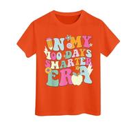100 Jours d'école T-Shirts pour garçons Filles dans Mes 100 Jours T-Shirt Joyeux 100e Jour d'école Imprimé Hauts décontractés Tunique Grande Taille pour Fille Manches Courtes (Orange, 6-7 Years)