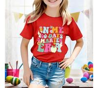 100 Jours d'école T-Shirts pour garçons Filles dans Mes 100 Jours T-Shirt Joyeux 100e Jour d'école Imprimé Hauts décontractés Tunique Grande Taille pour Fille Manches Courtes (Red, 6-7 Years)