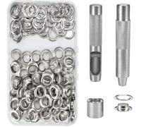 100 Kit de Grommets Eyelets Outils Metal Ensembles Oeillets 14mm Grommet Kit Oeillet pour Toile Bache Tente de Réparation Argent