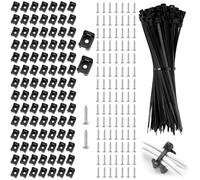 100 Kit Serflex Attaches de Câble Muraux avec Bases de Serre et Vis, Serre-Câbles Noirs Fixation Cable Electrique,Petits 10cm Collier Nylon,Collier de Serrage Plastique Organisation de Câbles
