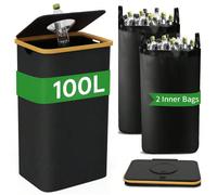 100 L Grande poubelle avec couvercle - 110 litres Poubelle de cuisine d'intérieur, livrée avec 1 doublure amovible et réutilisable, convient pour les bouteilles, les canettes, les plastiques et le ver