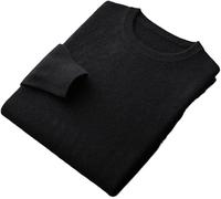 100% Laine Mérinos sans Couture Pull Ras du Cou Pull Pull Tricoté Chaud pour Hommes, Black, M