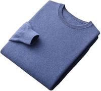 100% Laine Mérinos sans Couture Pull Ras du Cou Pull Pull Tricoté Chaud pour Hommes, Blue, M