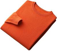 100% Laine Mérinos sans Couture Pull Ras du Cou Pull Pull Tricoté Chaud pour Hommes, Dark Orange, M