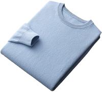 100% Laine Mérinos sans Couture Pull Ras du Cou Pull Pull Tricoté Chaud pour Hommes, Light Blue, XL