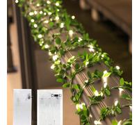 100 LED 10 m Guirlande lumineuse à piles, lumières blanches chaudes avec vignes vertes, convient pour l'intérieur/extérieur, mariage, jardin, clôture, chambre, Noël, décoration de la maison, alimenté 