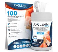 100 Lingettes Nettoyante Appareil Auditif Udiclean - dans Distributeur Refermable Économiseur d’Humidité - Lingettes Maxi et Résistantes pour le Nettoyage de la Graisse de la Saleté et du Cérumen