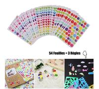 100 Lots Gommettes 54 Feuilles Autocollants Adhésifs en Forme de Coeur Étoiles Pois Colorés pour Les Enfants