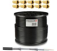 100 m Coaxial Cable SAT Antenna Cable Black 4-Way Shielded Coaxial Cable for 135dB DVB-S / S2 DVB-C and DVB-T BK + 10x F-Plug High Quality