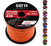 100 M Nylon Paracord Ripstop-3 Mm Paracord Rope 425 Type Ii Lines As Outdoor Rope,All-Purpose Rope,Survival Rope-Nylon Line Max. 193 Kg,Colour: Orange