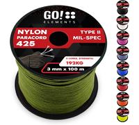 100 M Nylon Paracord Ripstop-3 Mm Paracord Rope 425 Type Ii Lines As Outdoor Rope,All-Purpose Rope,Survival Rope-Nylon Line Max. 193 Kg,Colour: Olive