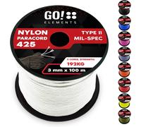100 M Nylon Paracord Ripstop-3 Mm Paracord Rope 425 Type Ii Lines As Outdoor Rope,All-Purpose Rope,Survival Rope-Nylon Line Max. 193 Kg,Colour: White
