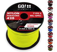 100 M Nylon Paracord Ripstop-3 Mm Paracord Rope 425 Type Ii Lines As Outdoor Rope,All-Purpose Rope,Survival Rope-Nylon Line Max. 193 Kg,Colour: Neon