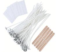 100 Mèches de bougie 15cm/6in, Kits de fabrication de bougies faibles en fumée pré-cirées avec 5 supports de mèche de bougie et 60 points de colle, pour la fabrication de bougies de soja adulte avec d