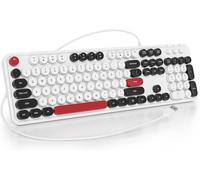 100% Membrane Keyboard,104 Keys,Punk Style Retro Typewriter,Round Key Membrane Keyboard,with USB Cable for PC/Win/Mac/Laptop (American QWERTY) (GT108 White)