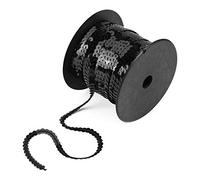 100 mètres 6mm rouleau de paillettes sequins, garniture de paillettes à coudre bricolage cordes à coudre paillettes rondes plates pour accessoire de ligne d'artisanat(noir)
