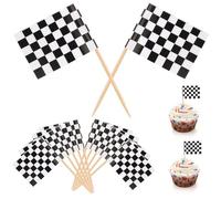 100 Mini Drapeaux à Damier en Forme de Cure-Dents, Mini Drapeaux Noirs et Blancs sur Bâtons Étiquettes Alimentaires Double Face pour Buffet de Fête Décorations pour Plats de Décoration