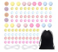 100 Morceaux De Perles De Silicone Mignonnes avec 2 Cordes Roulantes Et 1 Morceau De Pochette en Velours, De Colliers Et De Chaînes Clés.