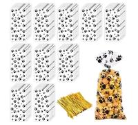 100 Morceaux De Sacs De Bonbons Imprimés De Pattes De Chien, 100 Morceaux De Sceaux Attachés, Des Sacs En Plastique Transparents, De Jolis Sacs Cadeaux Imprimés, Des Sacs D'Emballage Alimentaire