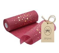 100%Mosel Chemin de table en non-tissé, en rouge bordeaux, étoiles en or (20 cm x 25 m), chemin de table décoratif, décoration de table élégante pour Noël et l'Avent