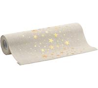 100%Mosel Chemin de Table façon Lin Naturel, étoiles dorées (28cm x 5m), décoration de Table élégante - Noël et l'Avent, décoration Festive