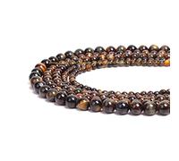 100% Naturel Pierre Précieuse Ronde Naturelles Perles de Rondes，Cristal Energy Pierre Pouvoir de Guérison，Pour la Fabrication de Bijoux-Colliers et Bracelets (Oeil de Tigre Brun et Bleu, 12mm)