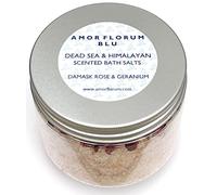 100% Naturel SEL ROSE DU HIMALAYA ET DE LA MER MORTE pour LE BAIN - ROSE - 400 g d'AMOR FLORUM BLU. Infusé d'Huile de Coco, Amande, Jojoba, Vitamine E avec Rose de Damasque. Hydrate, Apaise, Parfume.