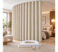 100% Occultant 264 cm Extra Large Rideau Séparateur de Pièce avec Rail | Effet Lin Rideaux Occultants Thermique, Kit Complet avec Rail Cintrable, Isolation Phonique pour Salon, Chambre, H274cm Kaki