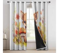 100% Occultants Rideaux Mignon, Blanc Thermique Isolant Rideau avec Champignons Fleurs Sauvages Motif pour Salon Chambre Décoration - 70L X 240H cm (2 Panneaux) Rideau Thermique Isolant à Oeillets