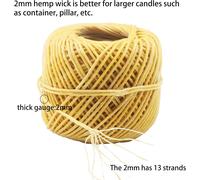100% Organic Hemp Candle Wick With Natural Beeswax Coating,60 M Spool,Thick Size (2 Mm)+Wick Retaining Tabs (200 Pieces) For Candle Making..[W301]