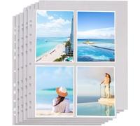 100 Pack 400 Protège Page Photo A4, Pochette Pochette pour Carte Postale A4, Pochettes Transparentes A4 pour Photos, Classeur d'album Transparent pour Fichiers de Cartes, 4 Compartiments