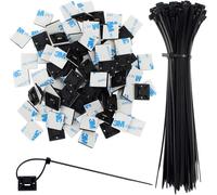 100 Pack Multi-purpose Self Locking Nylon Cable Ties with 100 Adhesive Base Brackets,Cable Organizer for Outdoor Cable Fixing Wires Pipe Black
