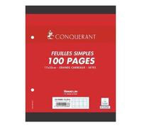100 pages Copies simples mobiles 17x22cm perforées Grands carreaux Séyès 90g