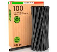 100 pailles géantes écologiques 100% rigides en bioplastique 15cm x 8mm biodégradables compostables réutilisables fabriquées en Italie idéales pour les boissons les cocktails les fêtes Couleur noire