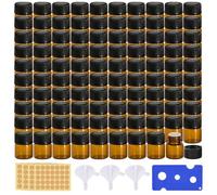 100 Pcs 1ml Mini Bouteilles en Verre D'huile Essentielle D'ambre, Bouteilles en Verre Vides Marron, Mini Bouteilles en Verre, avec 3 Trémies, 1 Ouvre Pièce, 4 Feuille D'Étiquette